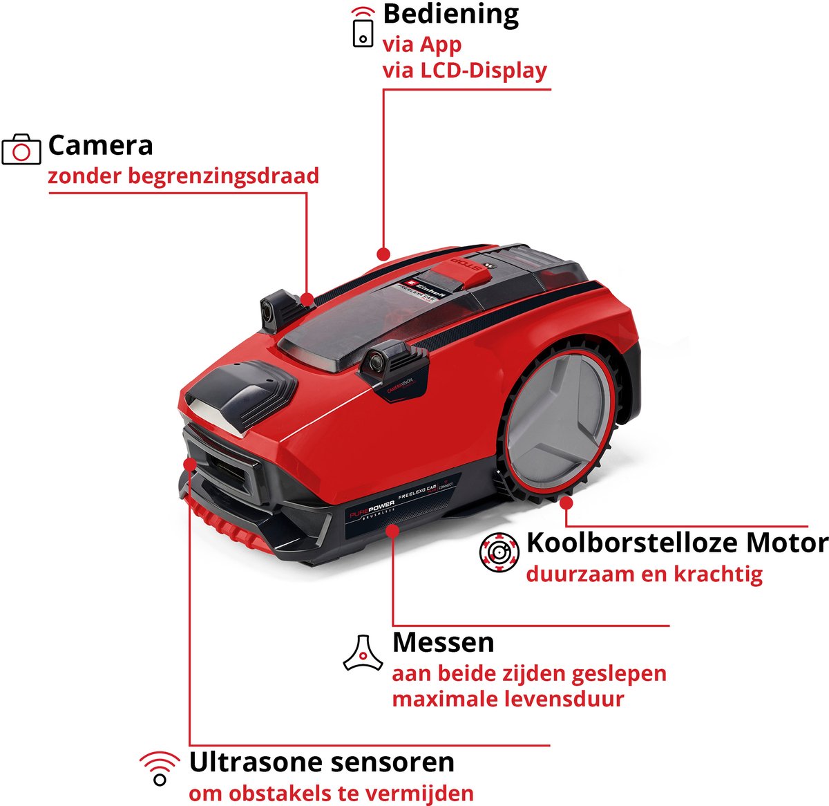 Afbeelding 2 van Einhell Accu Robotmaaier FREELEXO CAM PLUS 600 - Power X-Change - 18 V/Li-ion - Camera in plaats van begrenzingsdraad - Aanbevolen gazonoppervlakte: tot 600 m² - Maaibreedte 18 cm - Diefstalbeveiliging - Incl. 1x 4.0 Ah Plus Accu