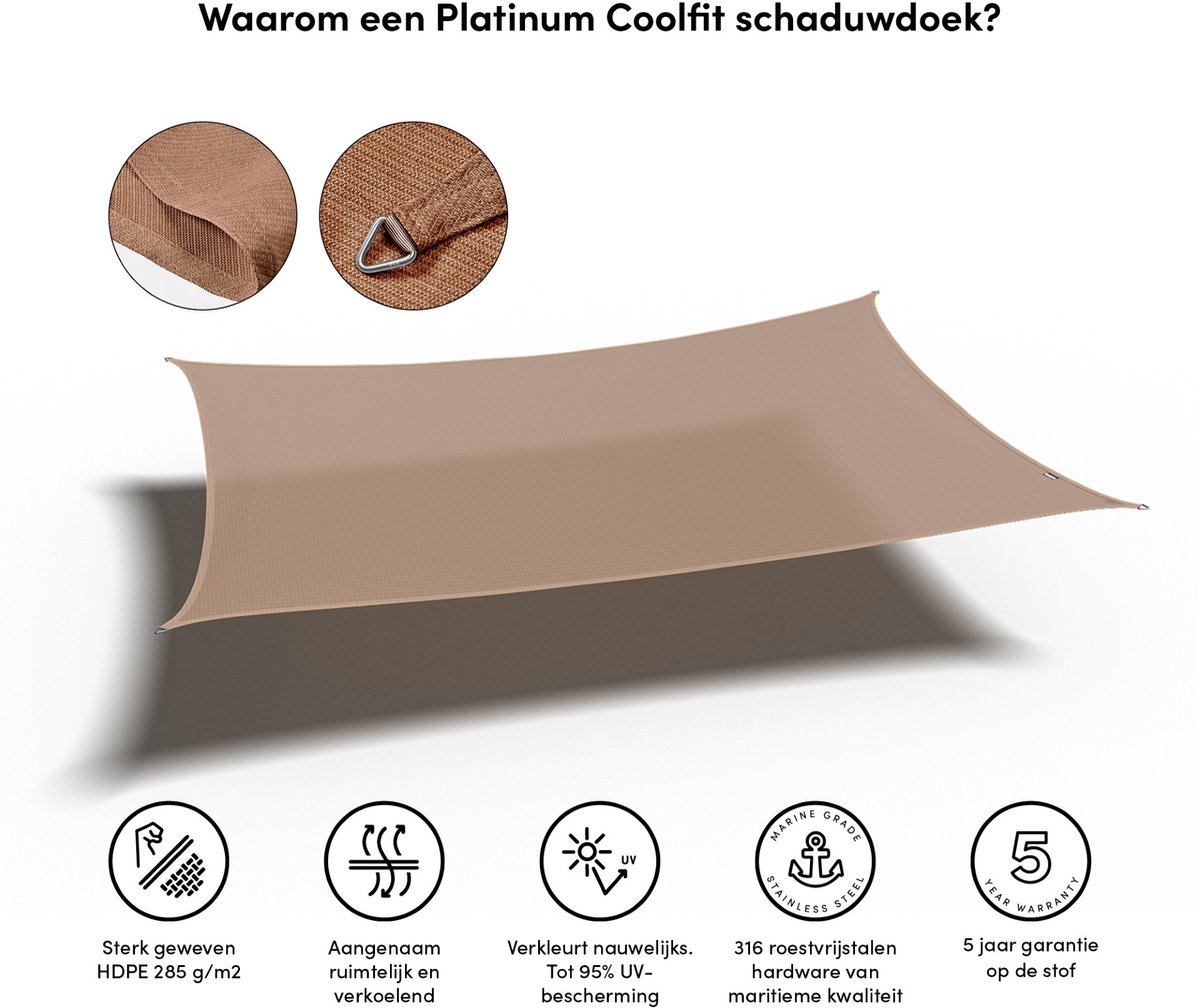 Platinum Sun & Shade - Coolfit - Schaduwdoek – Rechthoek - 400x300cm – Zand – 5 jaar garantie - 95% UV protectie – Sterk geweven 285 g/m² - Hoge kleurechtheid