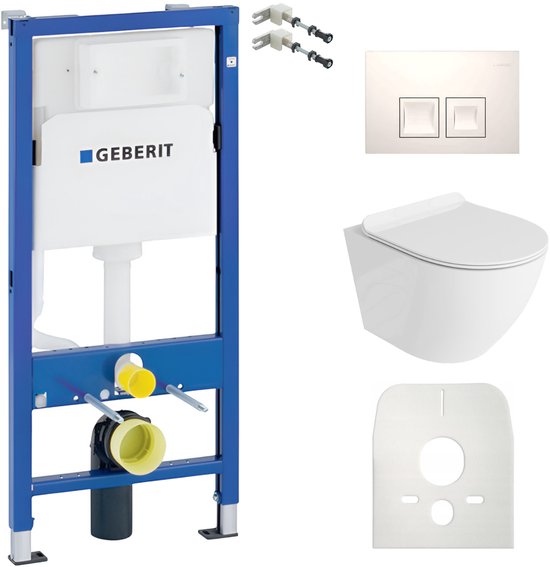 Réservoir à encastrer Ensemble WC Complet Geberit Duofix Basic - WC à encastrer WC suspendu WC suspendu SOFI SLIM Wit Brillant Rimless - Plaque de commande DELTA 25 Wit - Elément de paroi avant - Système d'installation