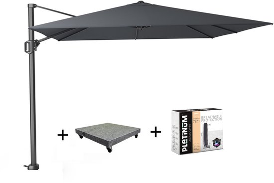 Parasol déporté Challenger T1 300x300 cm anthracite avec base et housse 90KG