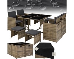 tectake® -wicker loungemeubelset zitgroep - 4x stoelen, 1x tafel, 4x krukken - weerbestendig en ruimtebesparend - inclusief beschermhoes - outdoor wicker tuinmeubelen voor balkon, tuin en terras - natuurkleur tectake® -wicker loungemeubelset zitgroep - 4x stoelen, 1x tafel, 4x krukken - weerbestendig en ruimtebesparend - inclusief beschermhoes - outdoor wicker tuinmeubelen voor balkon, tuin en terras - natuurkleur