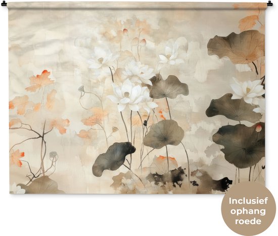 Wandkleed 180x135 cm - Wanddoek Bloemen - Japandi - Wabi sabi - Wandtapijt - Wandkleden