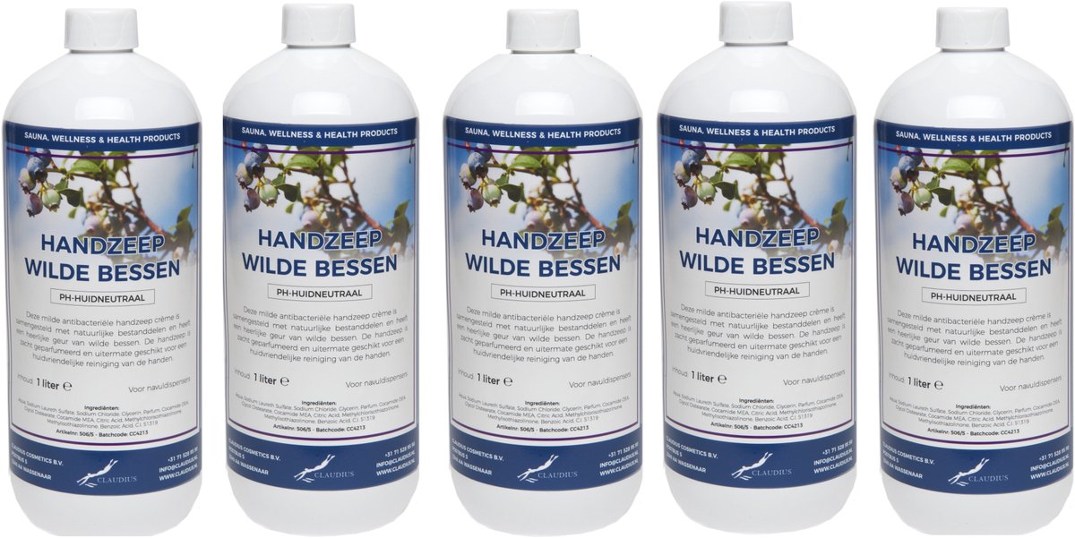 Handzeep Wilde Bessen 1 liter - set van 5 stuks - Voordeelverpakking