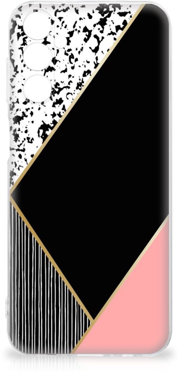 Samsung Galaxy M14 TPU Hoesje Zwart Roze Vormen