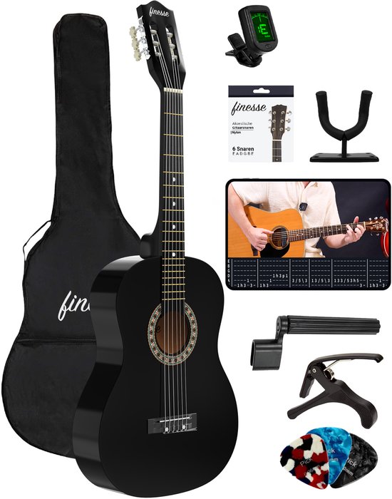 Guitare Acoustique Finesse - Set de Démarrage - Cordes Nylon - Guitare Classique - Guitare Enfant