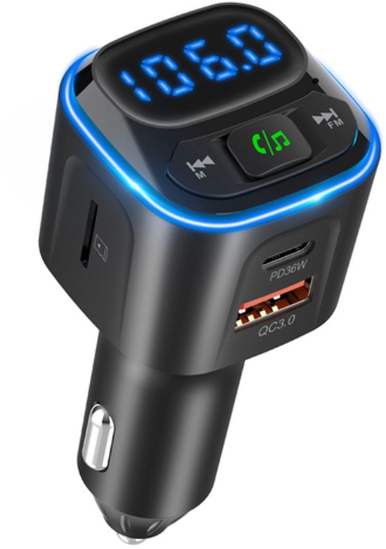 Wegman Bluetooth FM Transmitter - Carkit - 36W Autolader USB C Adapter - Bluetooth Auto - Bluetooth Auto Receiver