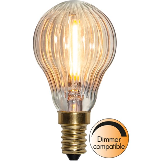 Ampoule Standard Bol dimmable avec verre côtelé et culot doré. Lumière blanc chaud doux.