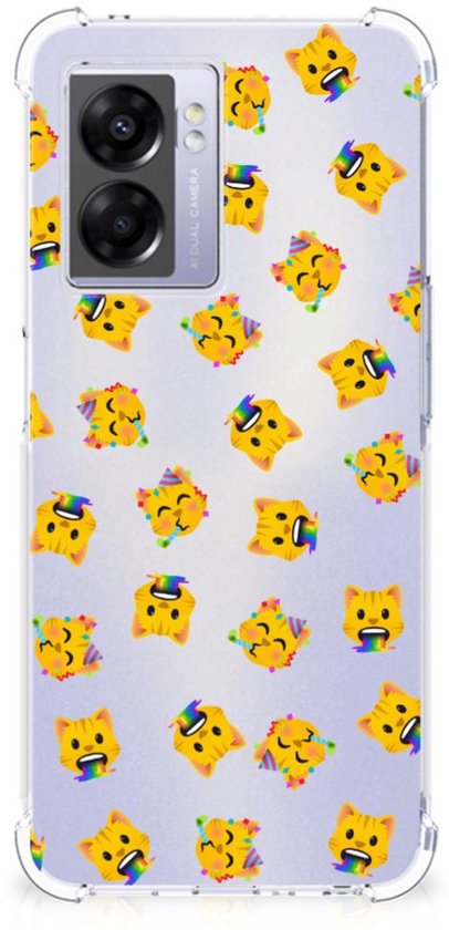 Doorzichtige Silicone Hoesje voor OPPO A77 5G | A57 5G Katten Emojis
