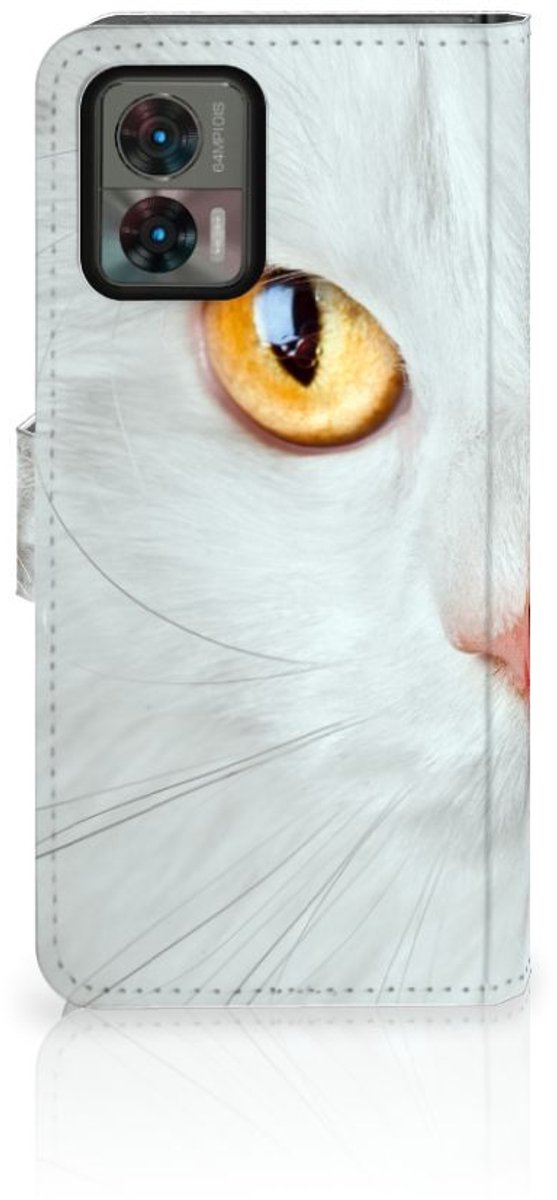Motorola Edge 30 Neo Telefoonhoesje met Pasjes Witte Kat
