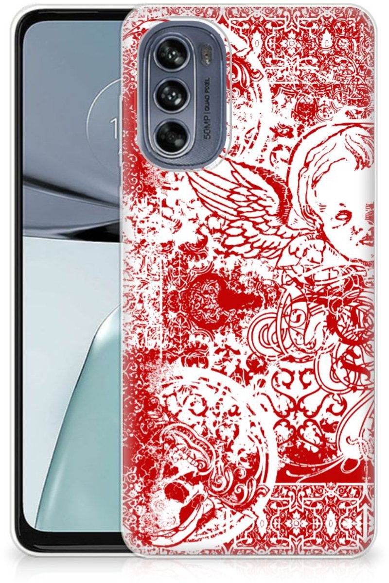 Back Cover voor Silicone Back Case Motorola Moto G62 5G Angel Skull Rood