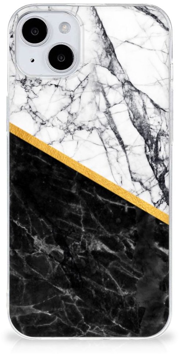 iPhone 15 TPU Siliconen Hoesje Marmer Wit Zwart - Origineel Cadeau Man