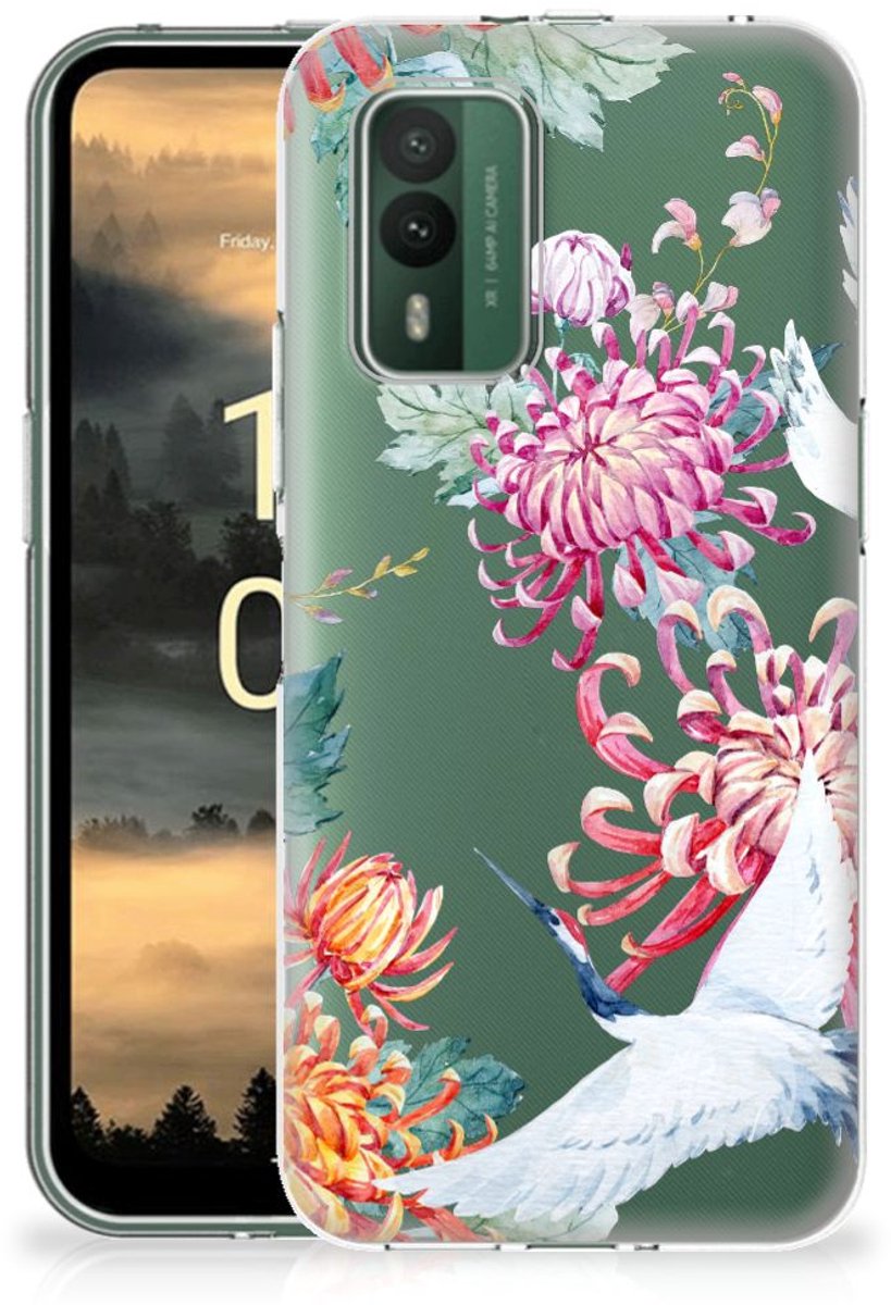 Nokia XR21 TPU Hoesje Bird Flowers