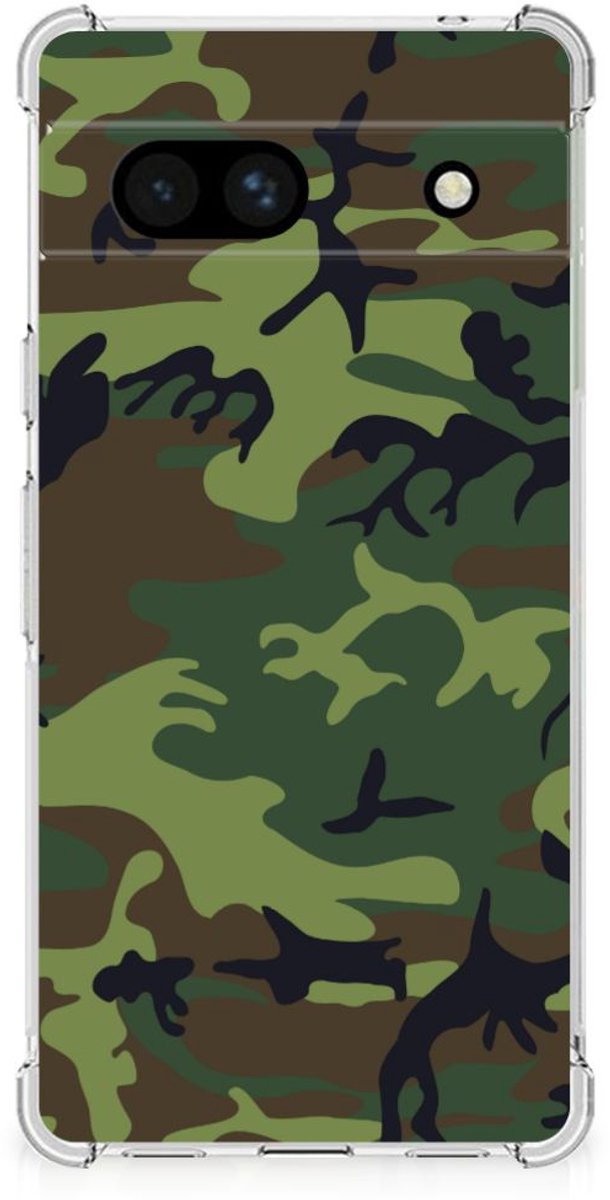 TPU Case Anti-Shock voor Google Pixel 7A Doorzichtige Silicone Hoesje Army Dark