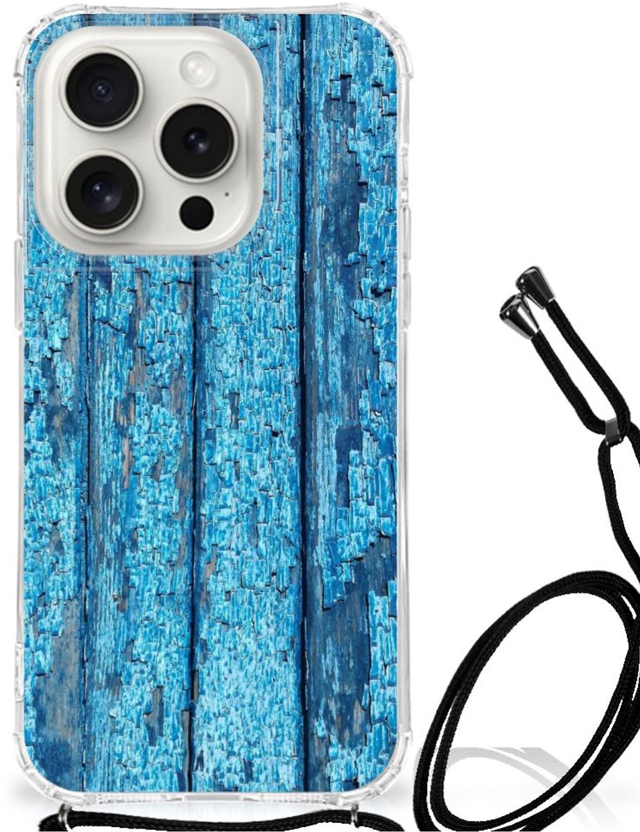 iPhone 15 Pro Stevig Telefoonhoesje Wood Blue