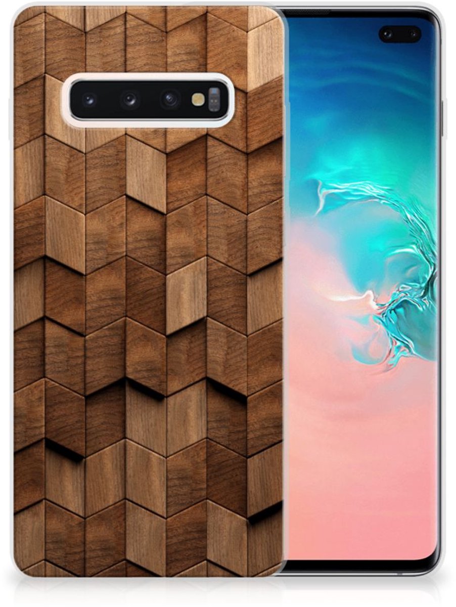 Bumper Hoesje voor Samsung Galaxy S10 Plus Wooden Cubes