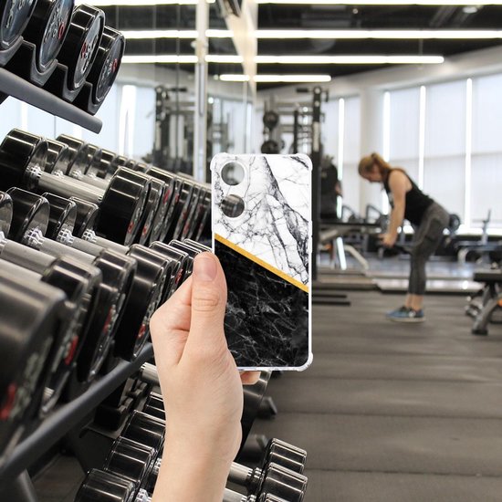 Coque arrière adaptée pour OPPO A58 | Coque pour smartphone A78 5G avec bord transparent Marbre White Noir