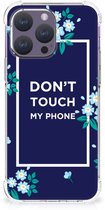 Coque antichoc adaptée pour iPhone 15 Pro Max, étui pour smartphone avec bord transparent, fleurs Blue , ne touchez pas mon téléphone