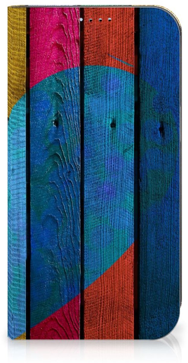 iPhone 15 Book Wallet Case Wood Heart - Cadeau voor je Vriend