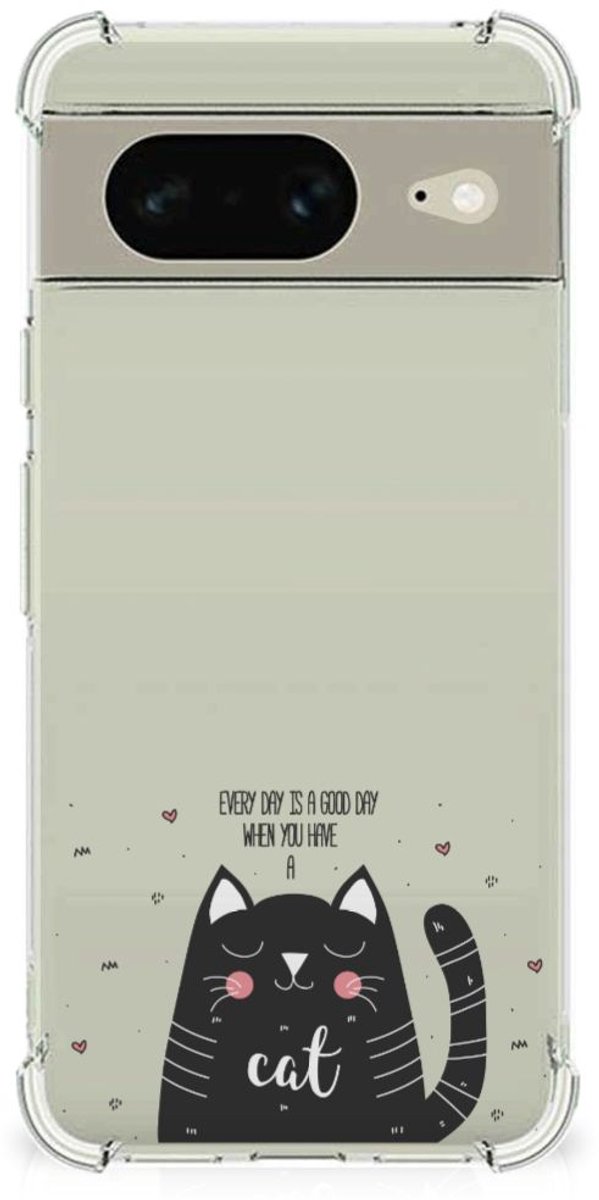 Google Pixel 8 Stevig Bumper Hoesje Cat Good Day