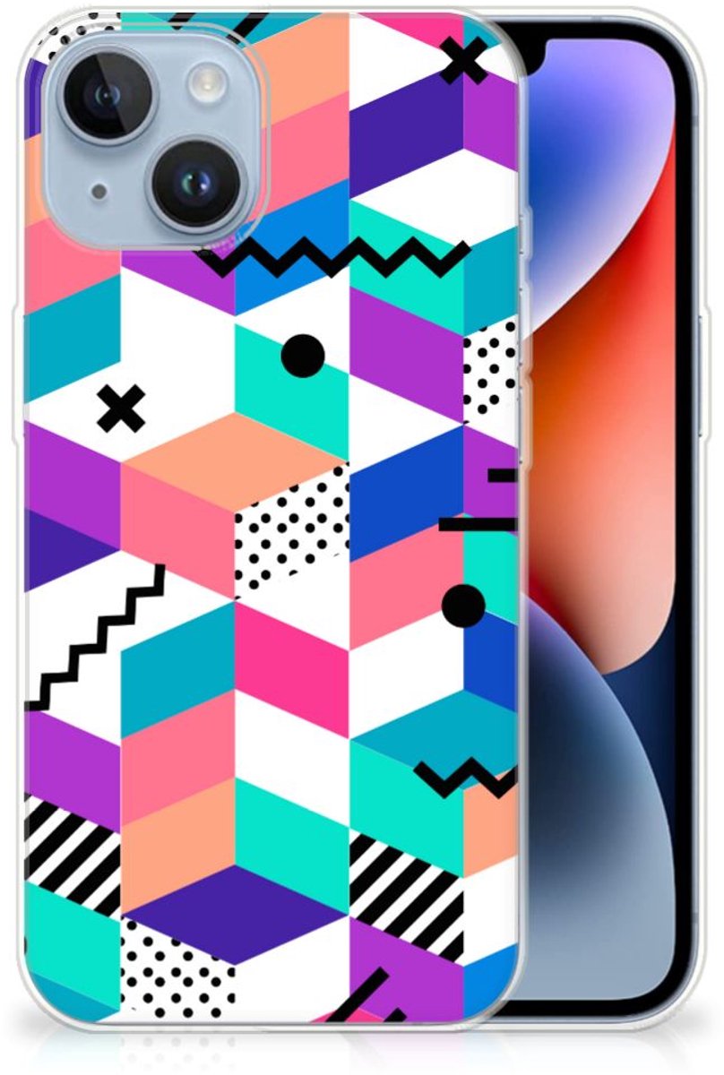 Apple iPhone 14 TPU Hoesje Blokken Kleurrijk