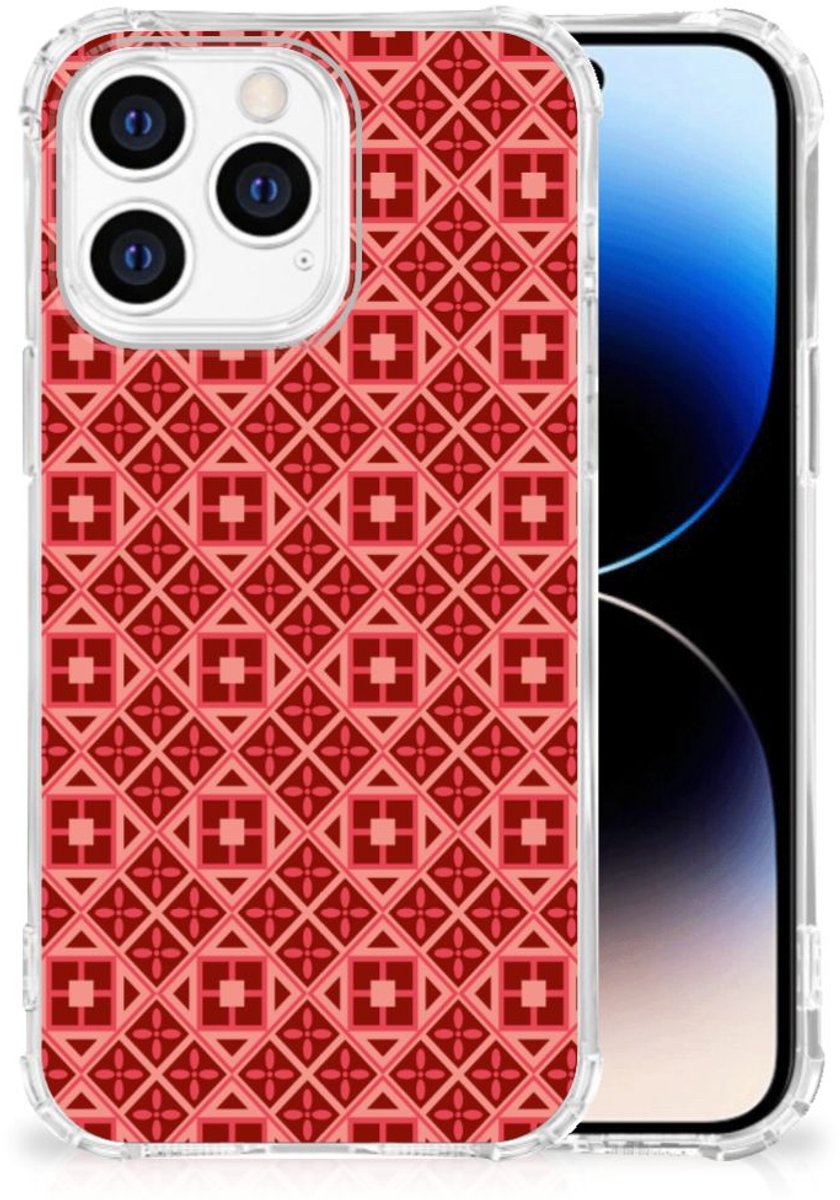 iPhone 14 Pro Doorzichtige Silicone Hoesje Batik Rood
