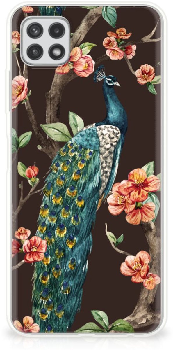 Samsung Galaxy A22 5G TPU Hoesje Pauw met Bloemen