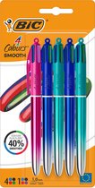 BIC 4 Kleuren Smooth Pen - Balpennen met Medium punt (1.0 mm) welke extra soepel schrijven - Verschillende designs - Pak van 5 stuks