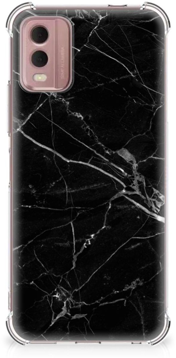 Nokia C32 Anti-Shock Hoesje Marmer Zwart - Origineel Cadeau Vader
