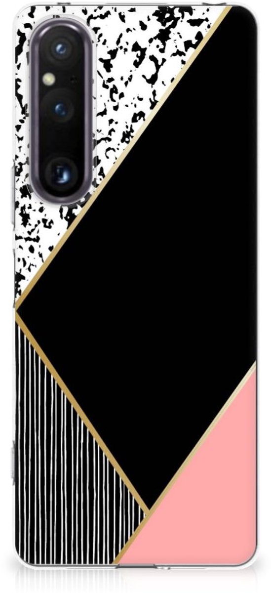 Sony Xperia 1 V TPU Hoesje Zwart Roze Vormen