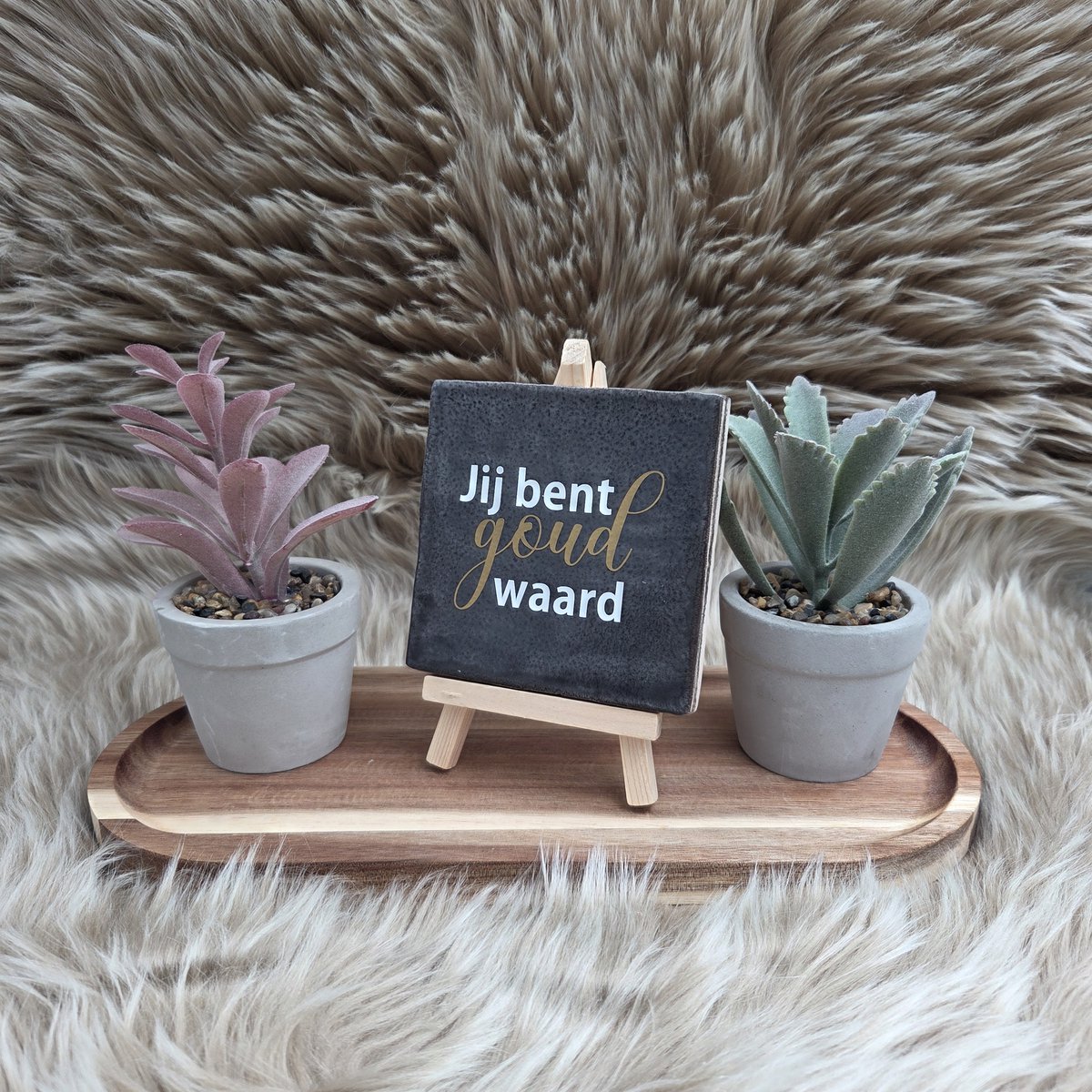 Robuust Wenstegeltje Jij Bent Goud Waard – Hip trendy tegeltje – Cadeau voor Vriendin, Juf, Zorgheld of Collega – Zomaar – Trendy nu – Deco – Stijlvolle Wanddecoratie – Decoratief Tegeltje met Standaard – Cadeau Idee
