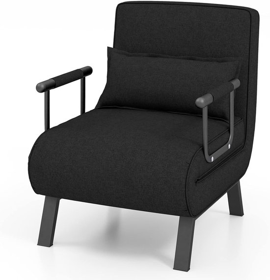 SureDeal® - 4-in-1 Slaapstoel - Inklapbare Slaapbank - Met 5-standen Verstelbare Rugleuning - Bankbed - Zwart