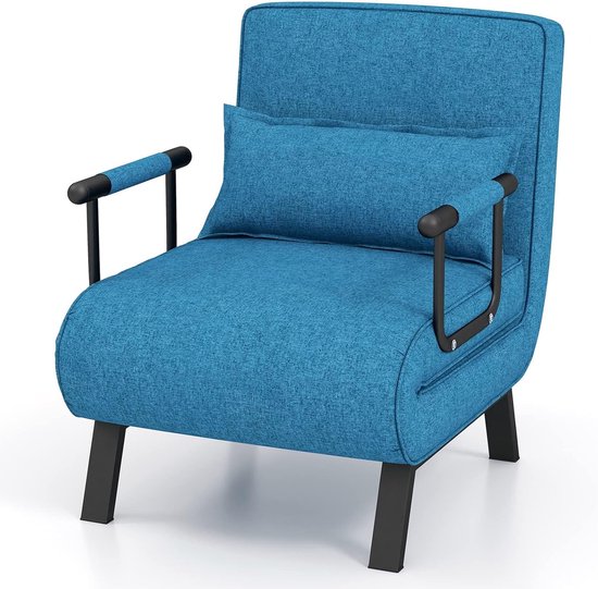 COSTWAY 4-in-1 slaapstoel, inklapbaar, slaapbank met 5 standen, verstelbare rugleuning, afneembaar kussen en gevoerde zitting, bankbed met metalen frame, belastbaar tot 150 kg (blauw)