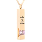 Pendentif en frêne de Luxe | Avec chaîne et gravure | Une belle Soul n'est jamais oubliée | Bijoux en frêne | Or rose avec pierre rose | En tant que chaîne | Bijoux commémoratifs | Urne | Incl. Comme remplissage
