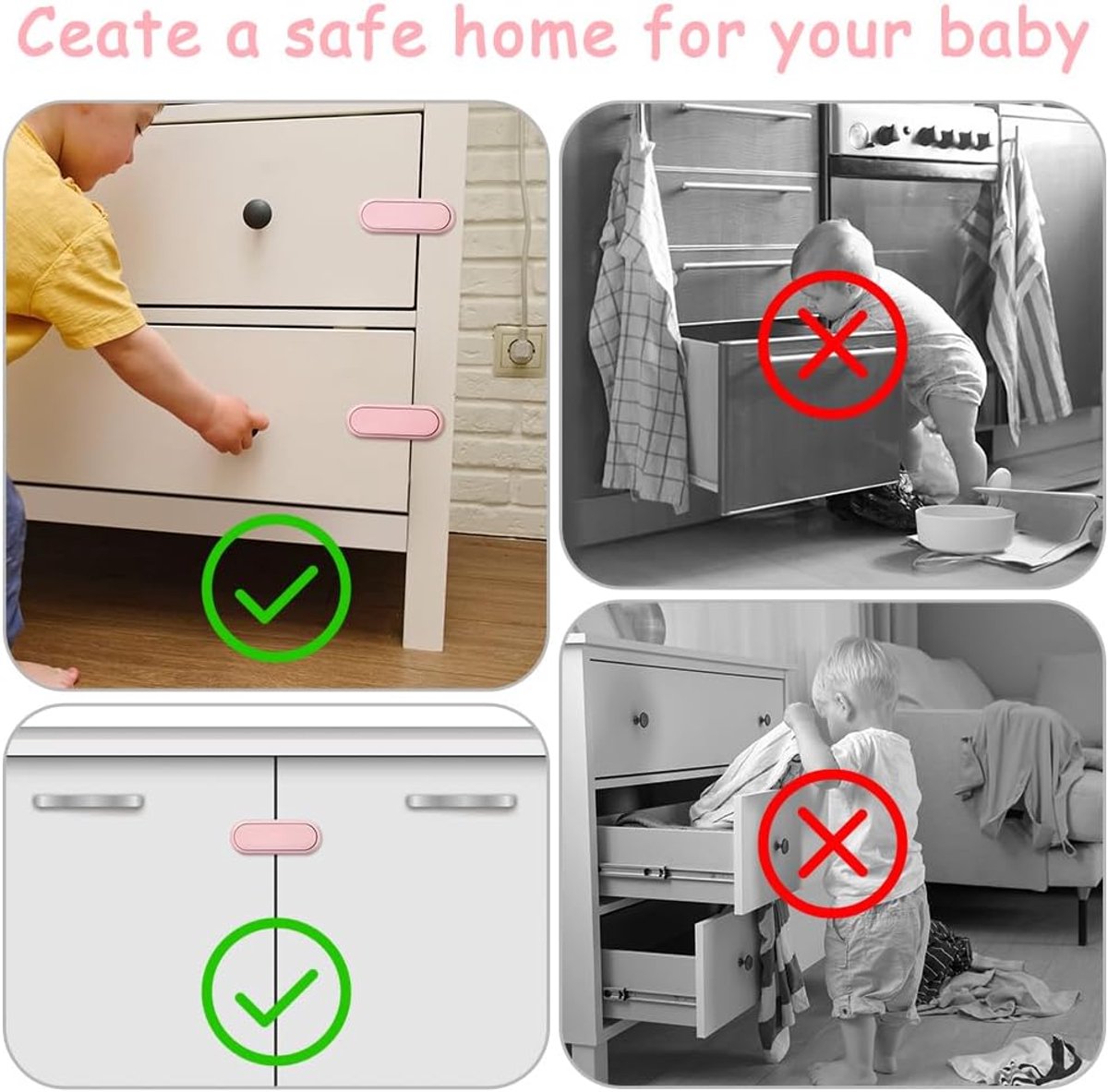 Kastsloten voor kinderen - 10stuks - Zelfklevend - Kinderslot Kastjes - kast- & ladebeveiliging - Ladebeveiliging voor Baby - Kastsloten Babyveilig - Kinderveiligheid Kastsloten voor Kinderen - Kinderbeveiliging Slotjes - roze – foto 2