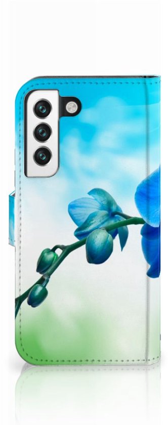 Coque Téléphone Samsung Galaxy S22 Wallet Book Case avec Photo Orchidée Blauw Saint Valentin Cadeau Femme
