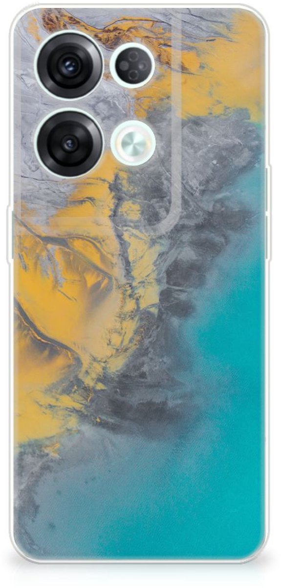 OPPO Reno8 Pro TPU Siliconen Hoesje Marble Blue Gold
