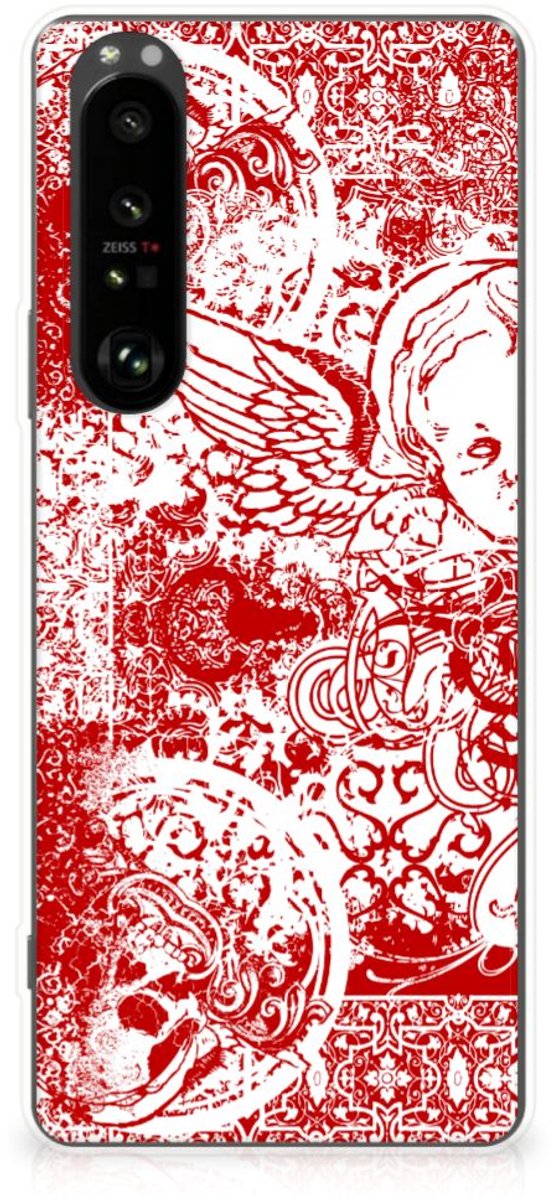 Back Cover voor Silicone Back Case Sony Xperia 1 III Angel Skull Rood