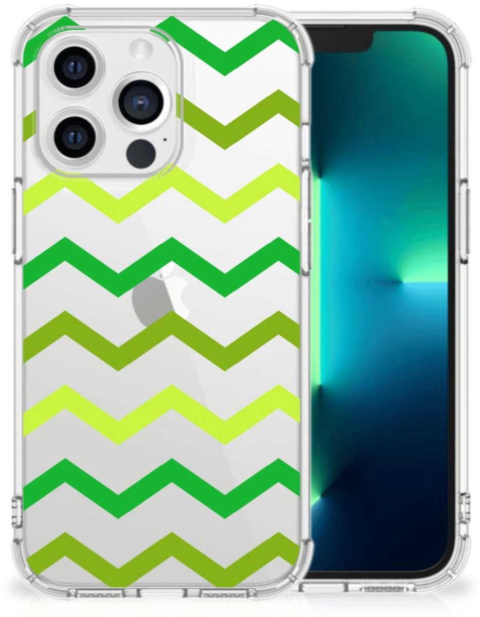 Apple iPhone 13 Pro Doorzichtige Silicone Hoesje Zigzag Groen