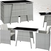 tectake® - wicker zitgroep voor 2 personen, ruimtebesparend buitenmeubilair, 2 fauteuils en 1 tafel, ideale balkonloungeset, tuinmeubelen, terrasmeubilair weerbestendig - lichtgrijs - poly-rattan
