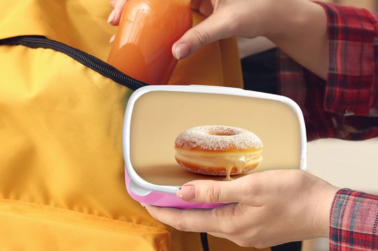 Boîte à lunch rose - Lunchbox Donut - Crémeux - Sucre en poudre - Beige - Boîte à lunch 18x12x6 cm