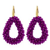 Lajetti - Aubergine Gala Druppel Oorbellen Dames - Stainless Steel Beaded Earrings - Glaskralen