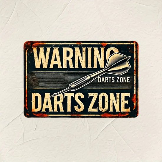 Wand Decoratie Dartbord - Mancave Muur Bord - Wand Bord voor Café - Tuindecoratie - Woonkamer Wandbord - Kroeg - Bar - Metalen Wandbord Mancave - Warning Dart Zone - Dartbord - Metal Sign - Binnen & Buiten - 30cm x 20cm