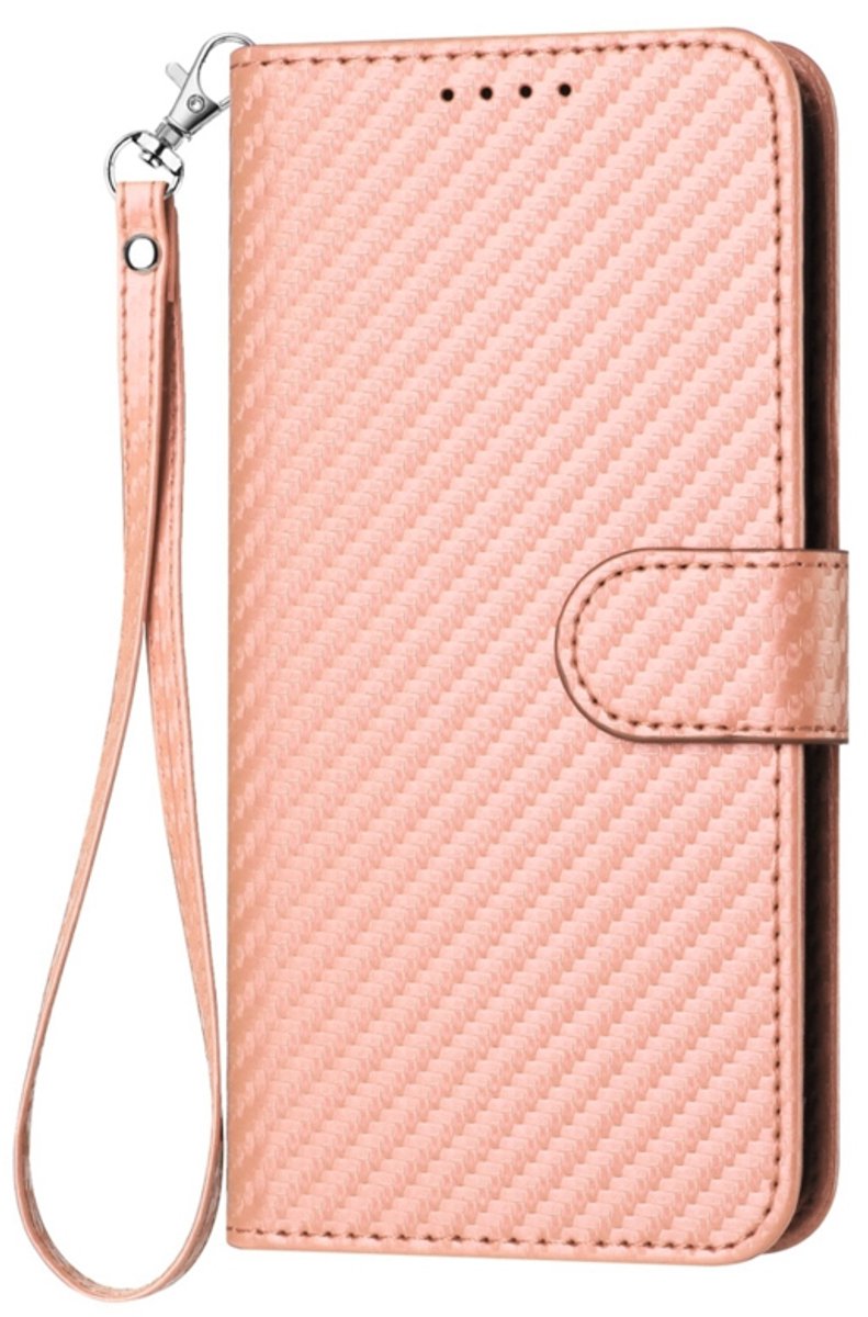 Luxe BookCover Hoes Etui geschikt voor Apple iPhone 16e - iPhone 17e - Roze - Carbon