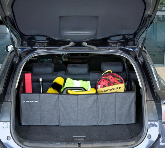 Dunlop Kofferbak Organizer 96x34x34 cm - Opvouwbare Auto Kofferbak Tas met 4 Vakken - Organizer met Handvatten en Verstevigde Bodem - Voor Rijden en Reizen