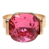 Behave Goudkleurige Verstelbare Ring – Roze Vierkante Steen – Nikkelvrij – Inclusief Geschenkzakje