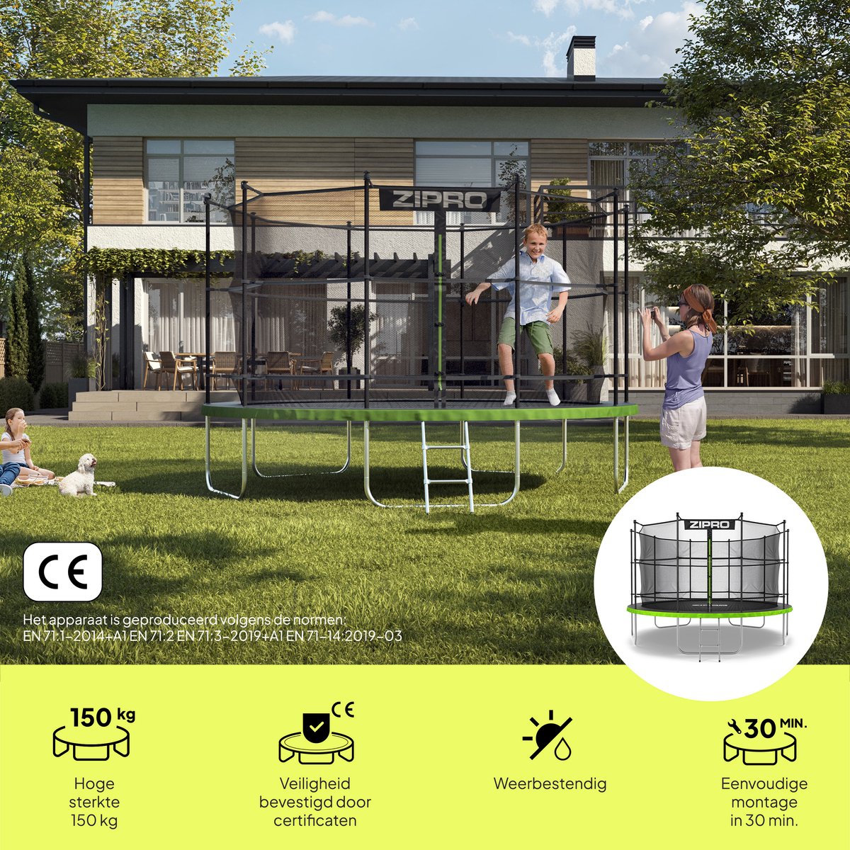 ZIPRO Jump Pro IN - Trampoline - Ø374cm 12FT - Trampoline met veiligheidsnet - Voor kinderen - Inclusief Ladder - max. 150 kg – foto 5