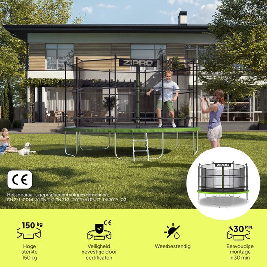 ZIPRO Jump Pro IN - Trampoline - Ø374cm 12FT - Trampoline met veiligheidsnet - Voor kinderen - Inclusief Ladder - max. 150 kg