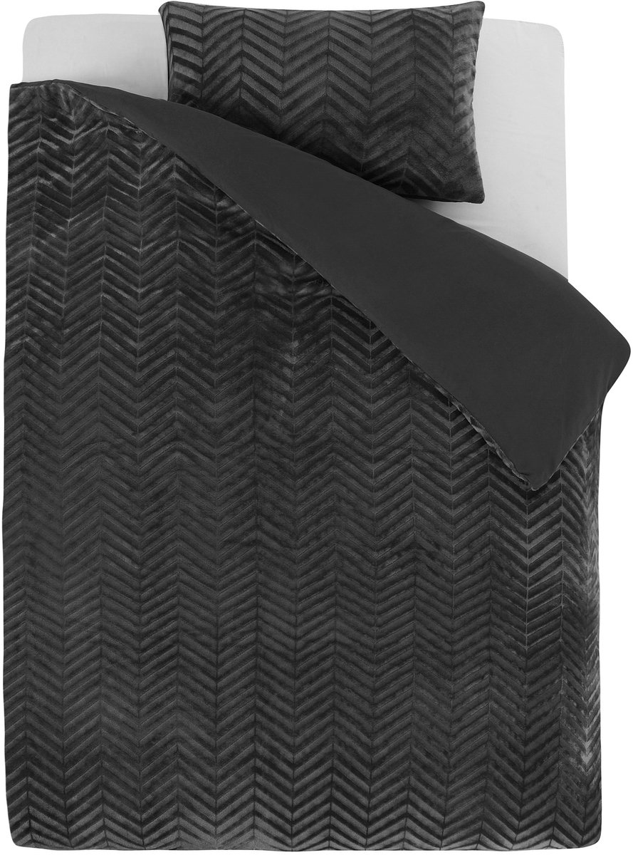 Sleeptime Teddy Chevron Dekbedovertrek - Eenpersoons - 140X200/220 + 1 x kussensloop 60x70 - Antraciet