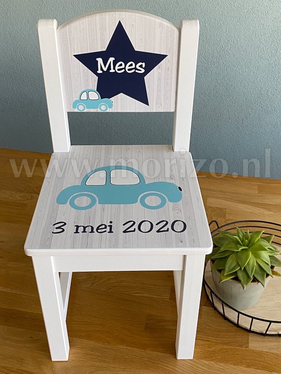 Stoeltje met naam - ster - auto - geboortestoeltje - kinderstoeltje - wit stoeltje van hout - kraamcadeau met naam van Kidzsupplies — afbeelding 2