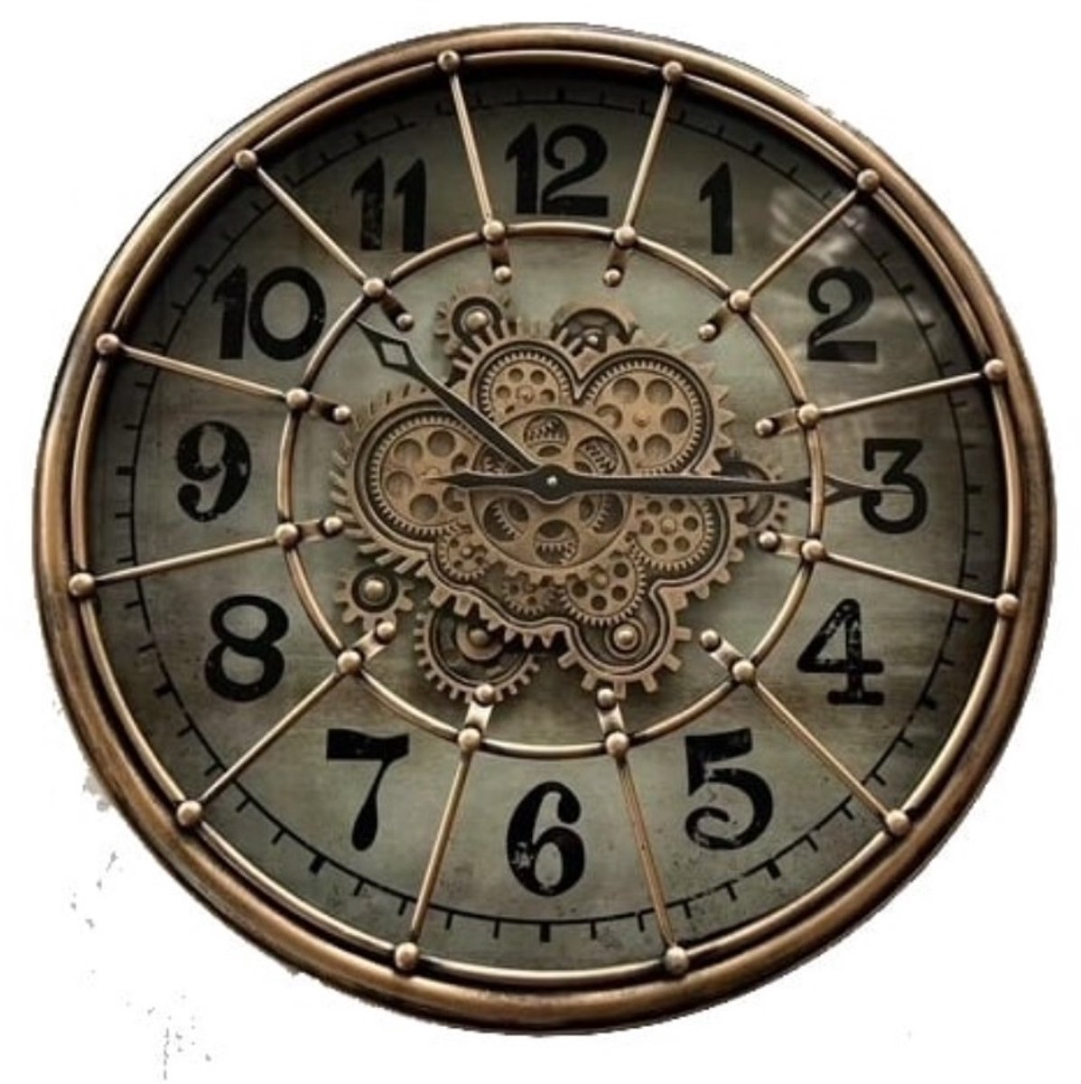 Klok - Radar - klok - Tandwiel - Vintage - Glas - Metaal - Ø 60cm - Copper.